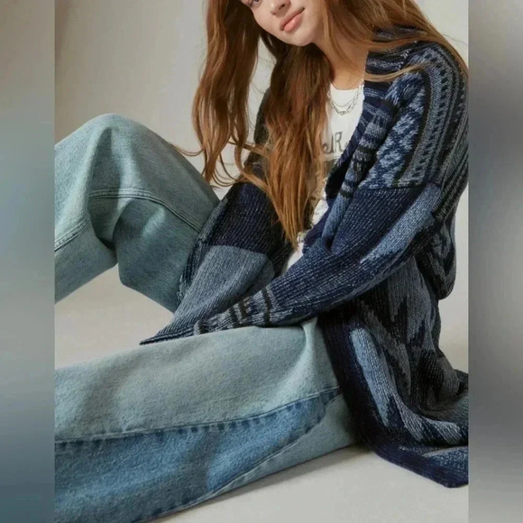 Lucky Brand Women’s Aztec Southwest Long Sweater Topper Car Coat Size Small - Picture 3 of 11